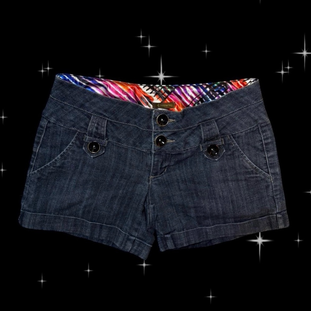 Copper Key Dark Blue Jean Shorts with Colorful Waistband